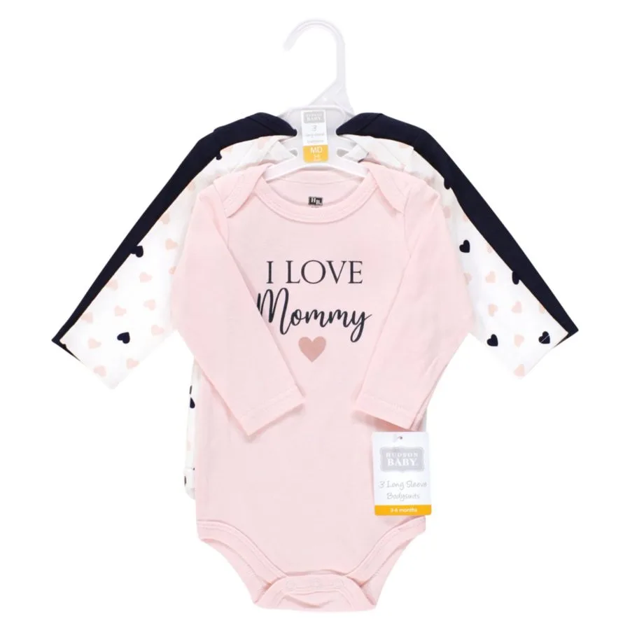 Комплект из 3 хлопковых боди с длинными рукавами Hudson Baby, girl mommy розовый темно-синий 3-pack — фото 2