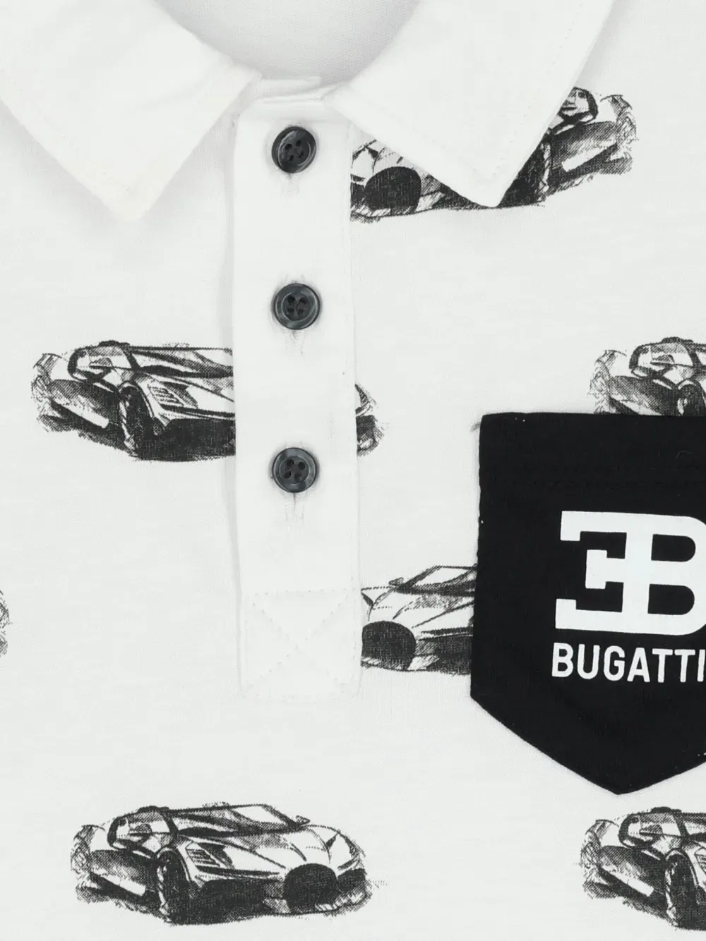 Рубашка-поло с нагрудным карманом и принтом автомобиля Bugatti Kids, белый — фото 3