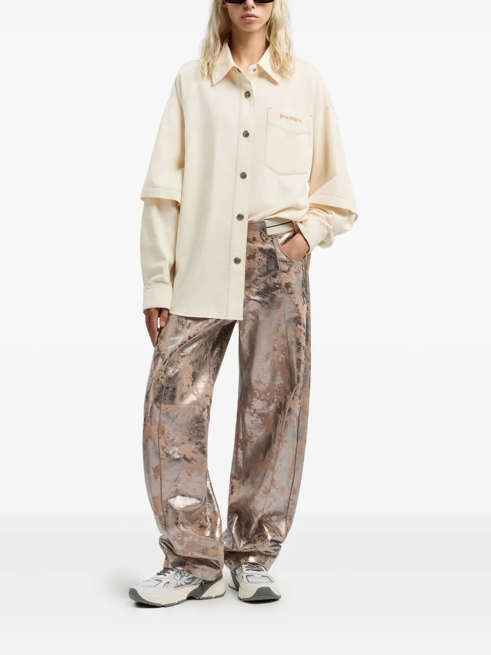 Гибридная рубашка-overshirt на пуговицах Palm Angels, кремовый — фото 2