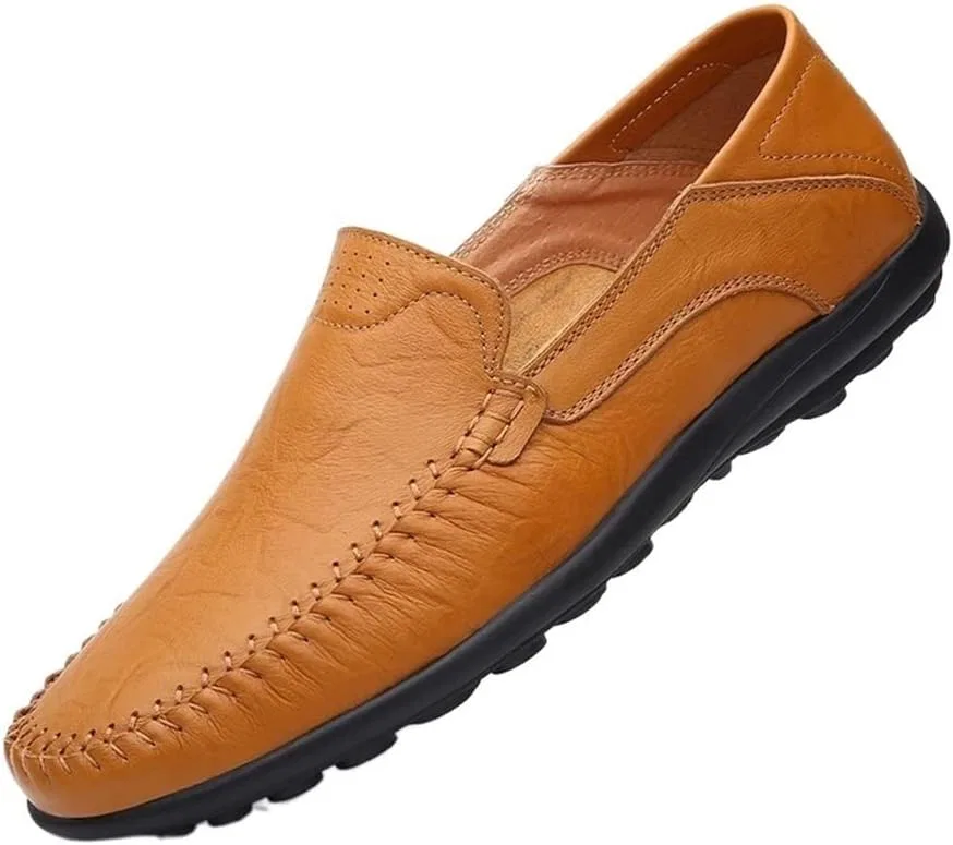 Мокасины мужские, кожаные, Loafers, коричнево-желтый SayfuR