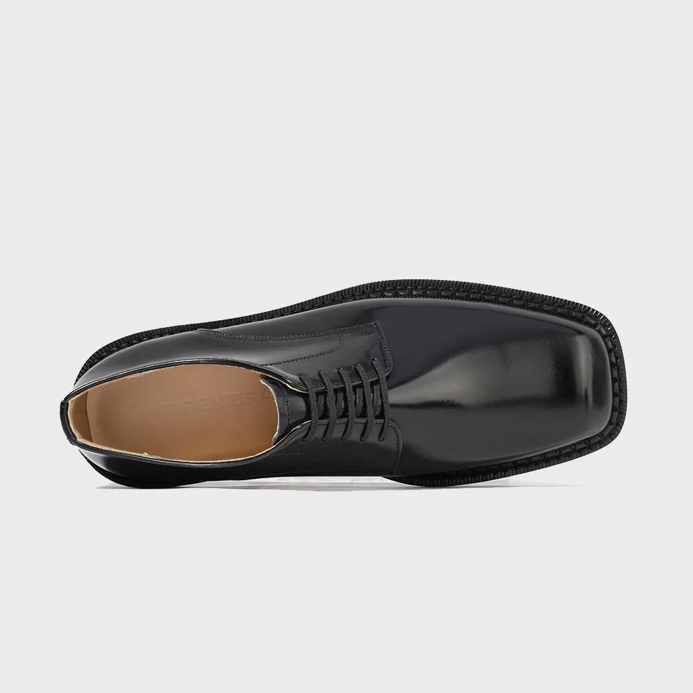 Мужские чёрные дерби Vibram Rubber Sole Square Toe от Firenze.A — фото 4