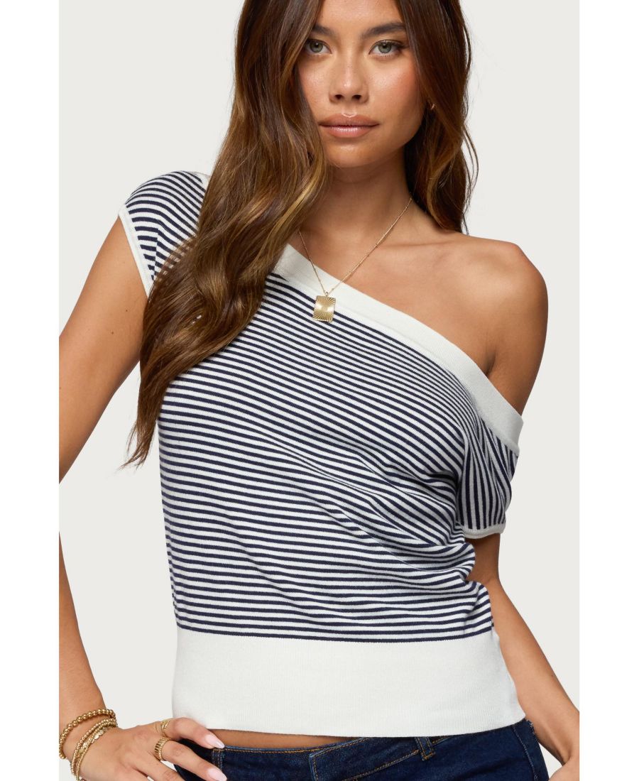 

Женская трикотажная блузка Lottey в полоску с открытыми плечами Edikted, Cream-and-navy