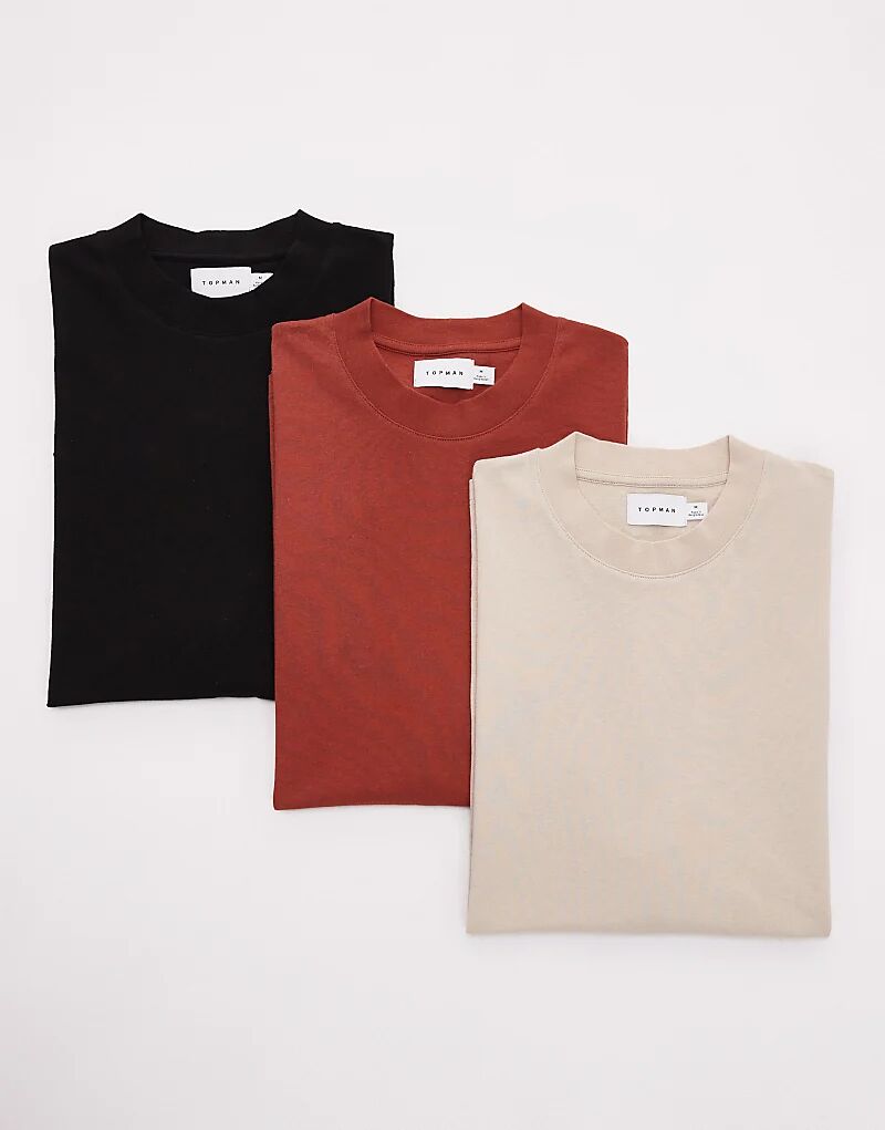 

Комплект из 3 футболок Topman свободного кроя черного, песочного и бордового цветов