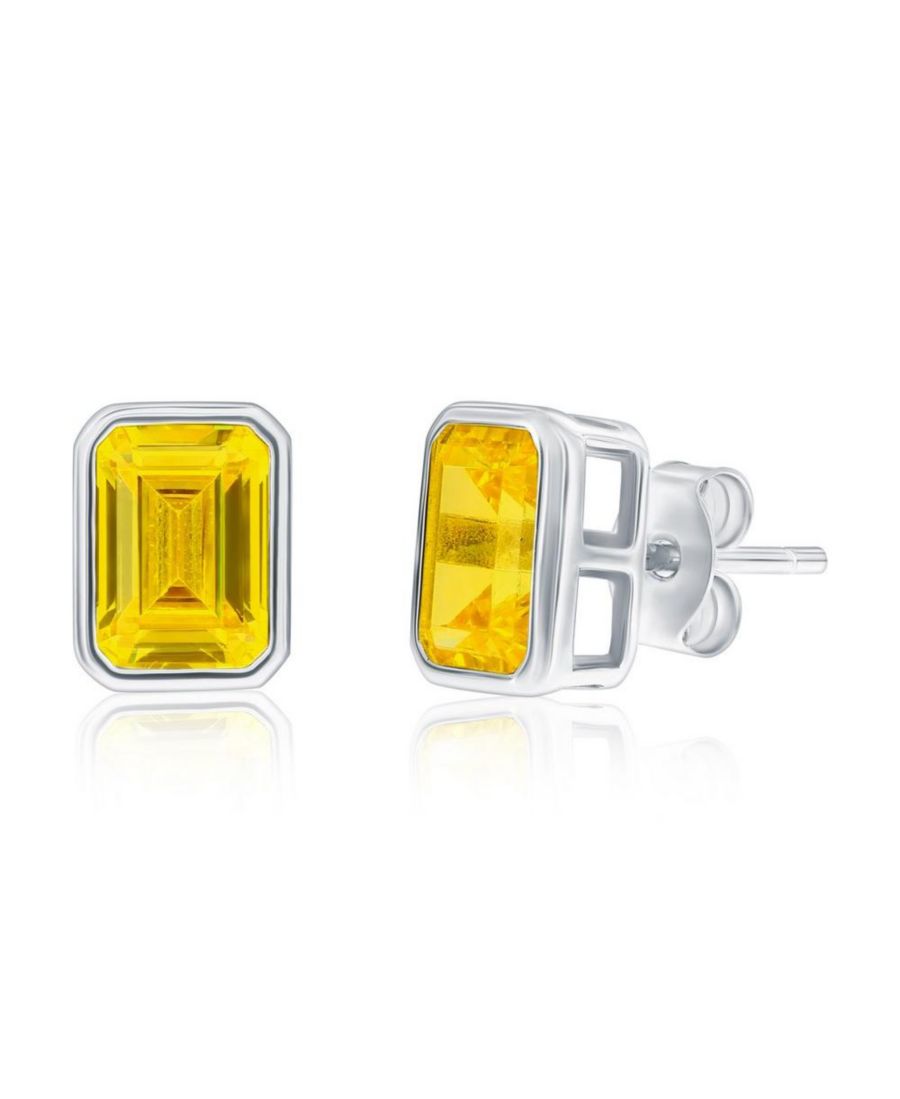 

Серьги-гвоздики из стерлингового серебра, прямоугольные, с фианитами, с камнем-талисманом по знаку зодиака Simona, Citrine