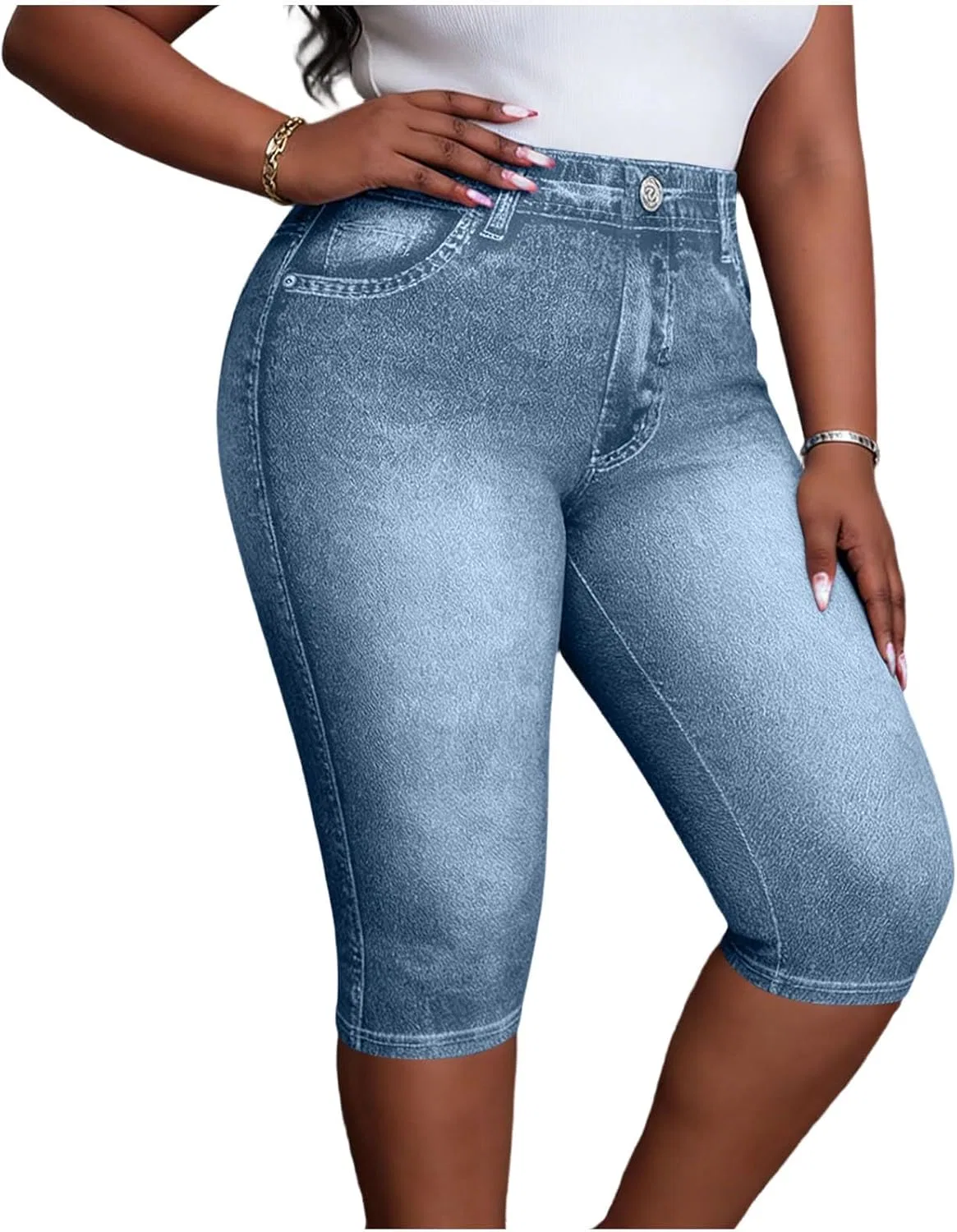 Джинсы капри, slim fit, Sky Blue