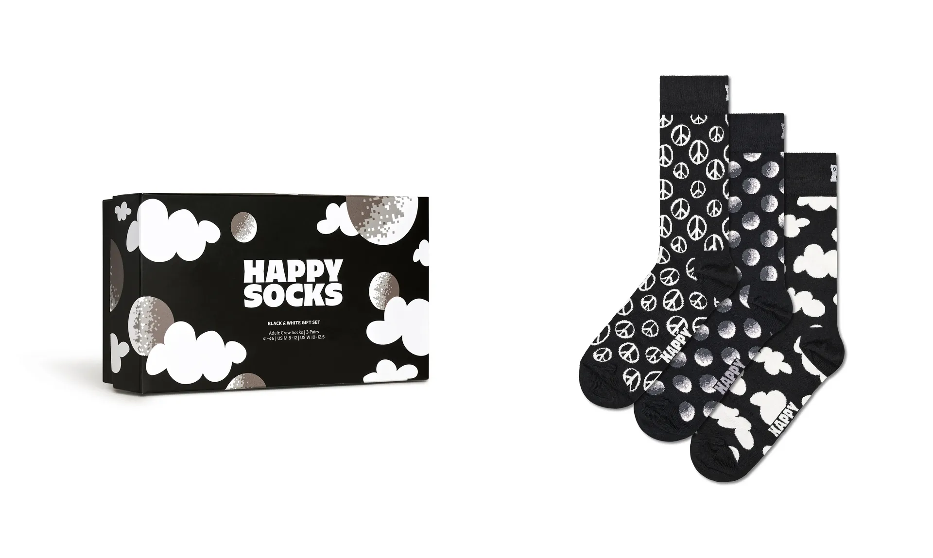 

Носки Happy Socks (3 пары в коробке), черно-белый подарочный набор, черно-белый