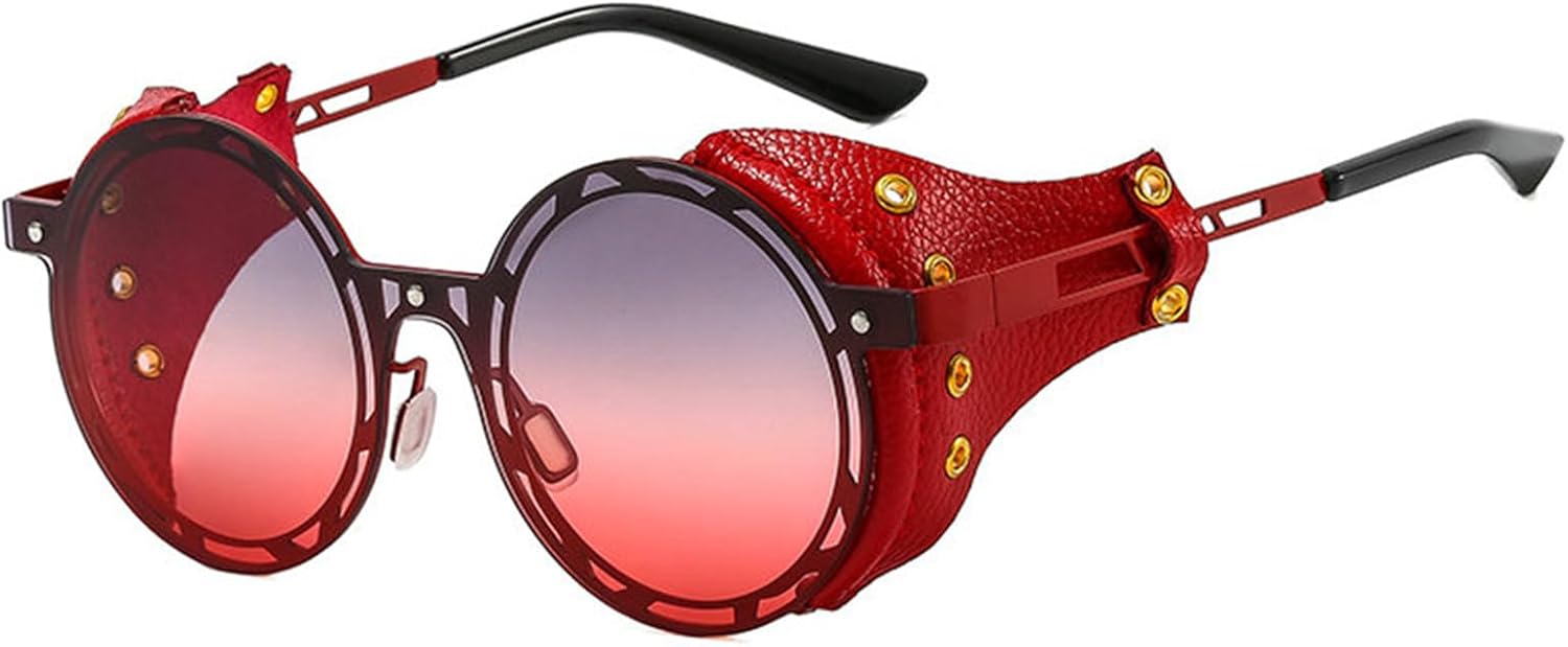 

Мужские панк-солнцезащитные очки Helena для женщин, металлические круглые очки в стиле хип-хоп, кожаные очки-щитки, винтажные дизайнерские очки с защитой от УФ-излучения UV400, C5