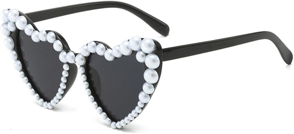 

Летние модные солнцезащитные очки в форме сердца с жемчугом для женщин, с крупной оправой, стильные, повседневные, милые, с защитой от УФ-излучения UV400 TYUVIVO, Black Gray