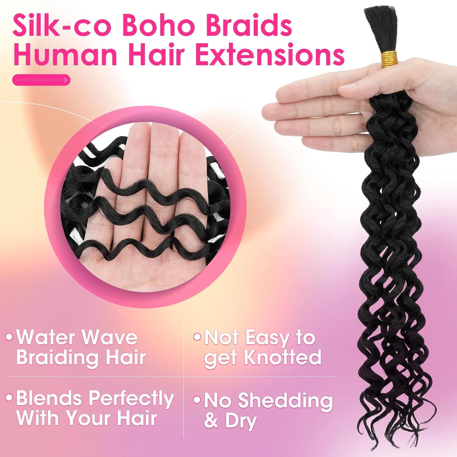 Натуральные волосы для плетения «Water Wave Boho Braids» 60 см от Silk-co Silk-Co, Water Wave-3 Bundles — фото 4