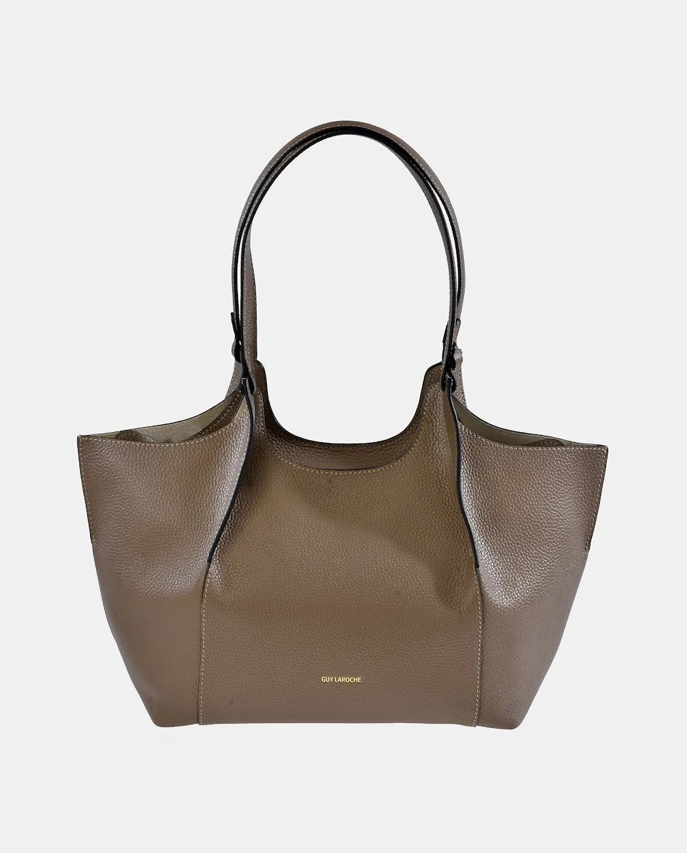 

Кожаная сумка-тоут с внутренним карманом Guy Laroche, серо-коричневый