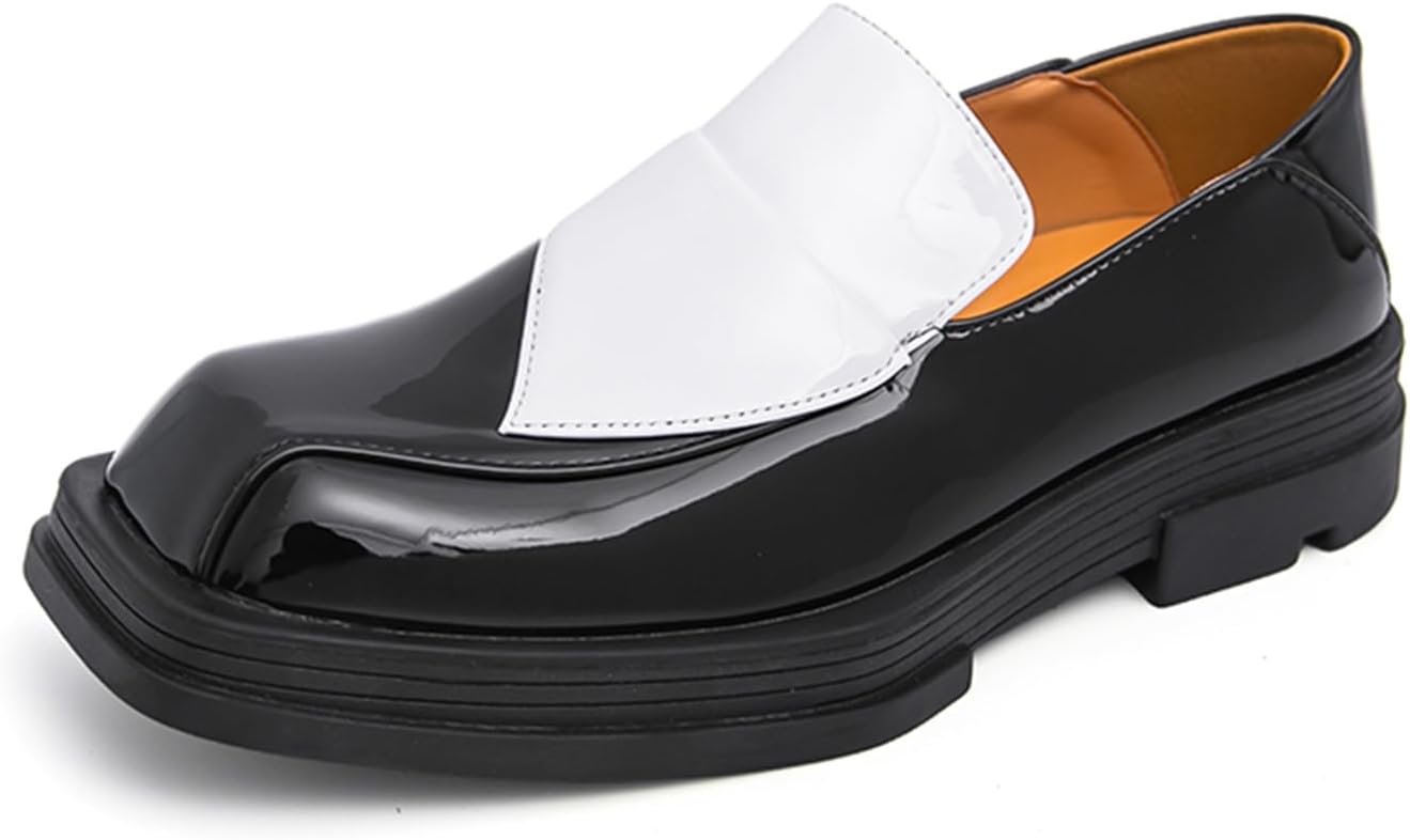 

Мужские лоферы QKLMWES с двухцветной лакированной кожей, без шнуровки, с квадратным носком, нескользящие, низкие, для работы, повседневной носки и официальных мероприятий, черный