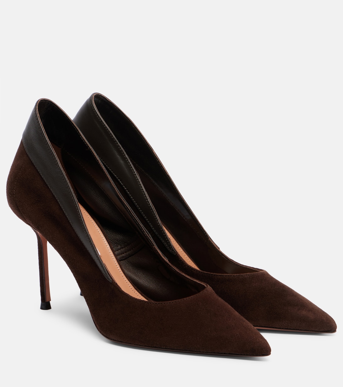 Туфли Guanto 85 из замши с кожаной отделкой Aquazzura, Espresso
