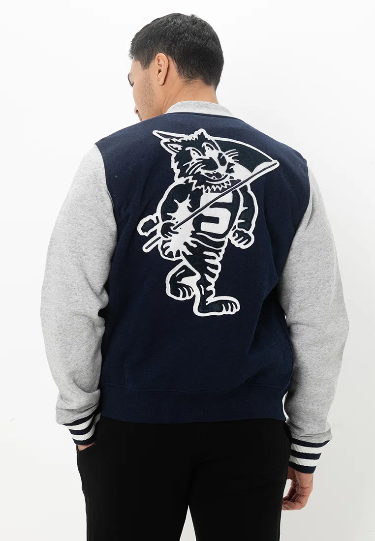 Куртка-бомбер мужская, винтажная, Collegiate Superdry, темно-синий/серый — фото 2