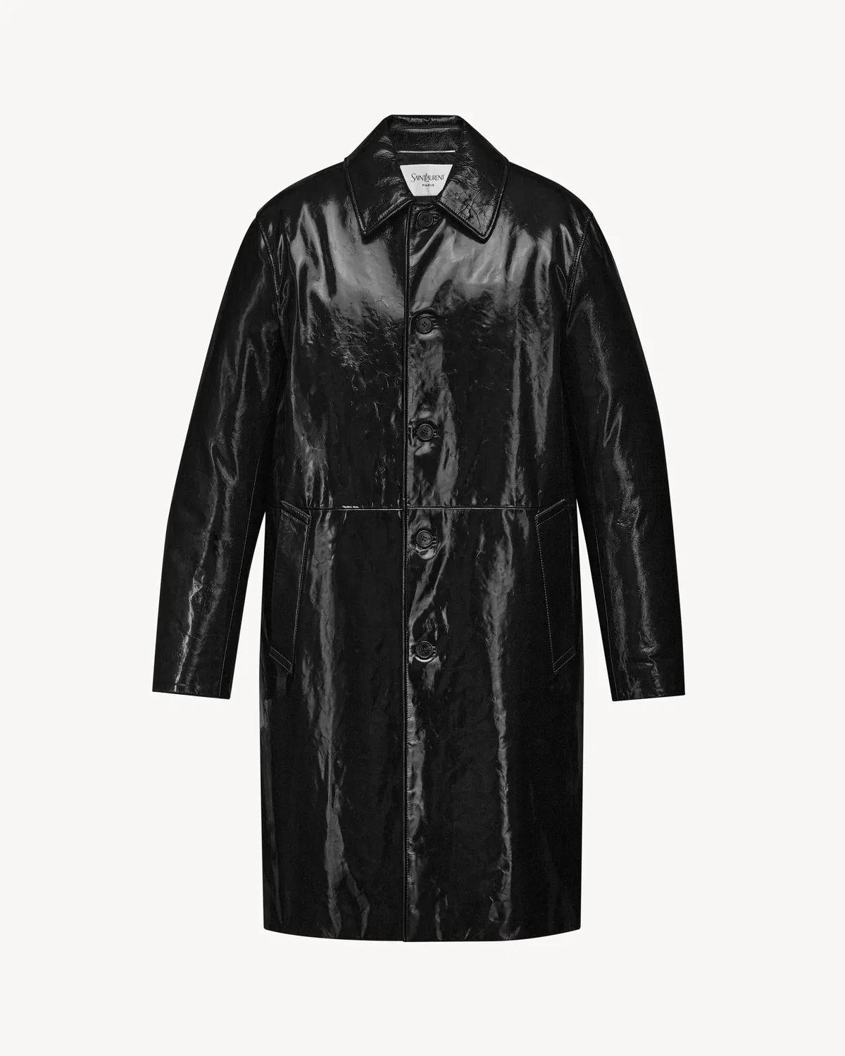 Пальто из пузырчатой овечьей кожи Saint Laurent, черный