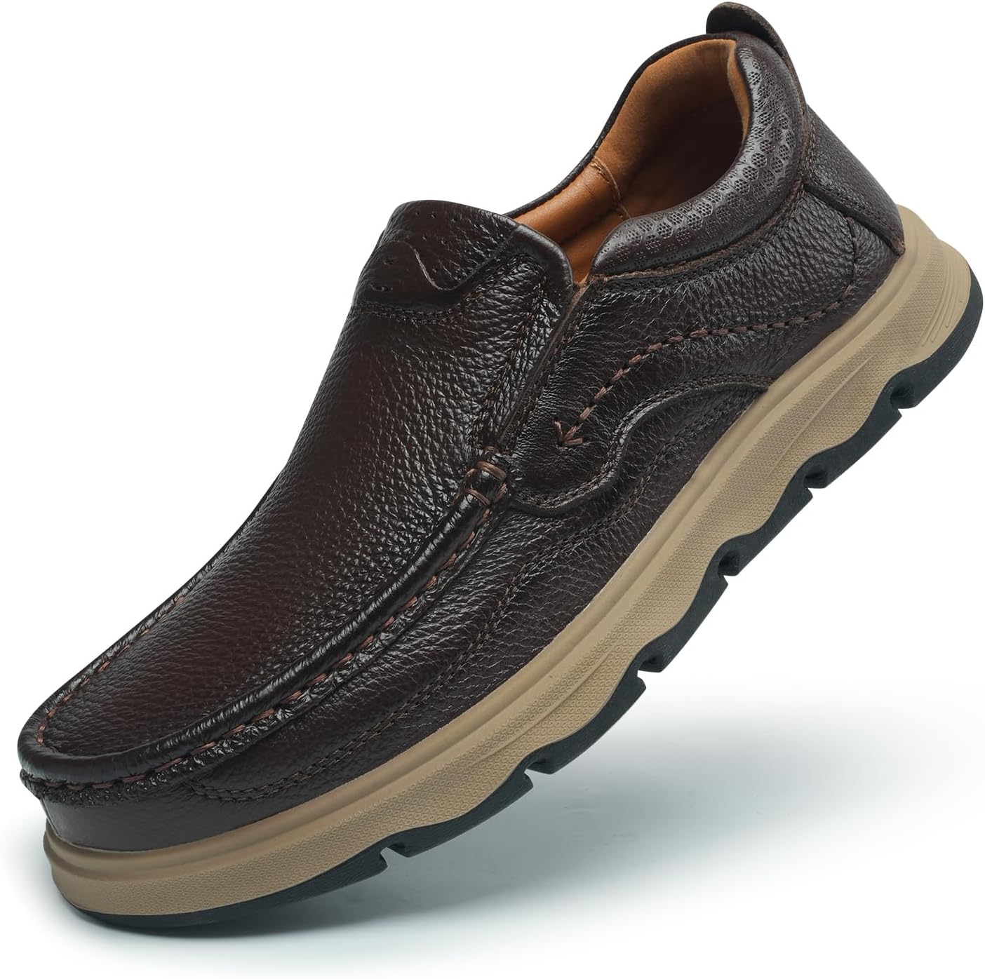 

Мужские слипоны повседневные лоферы Классические кожаные прогулочные и походные туфли для работы и офиса Удобная обувь Luodenglang, темно-коричневый