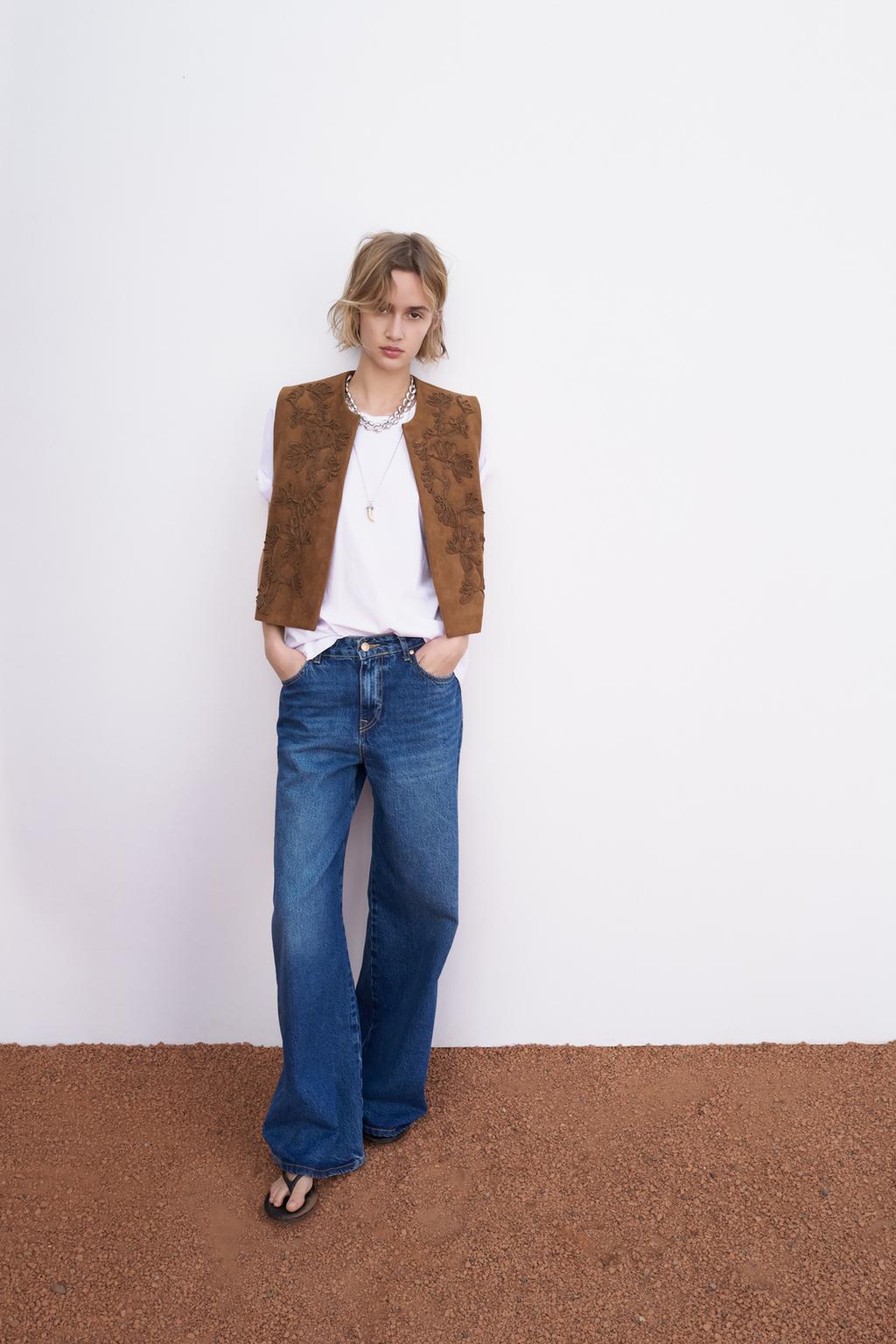 

Жилет из искусственной замши с вышивкой ZARA, цвет Tobacco Brown