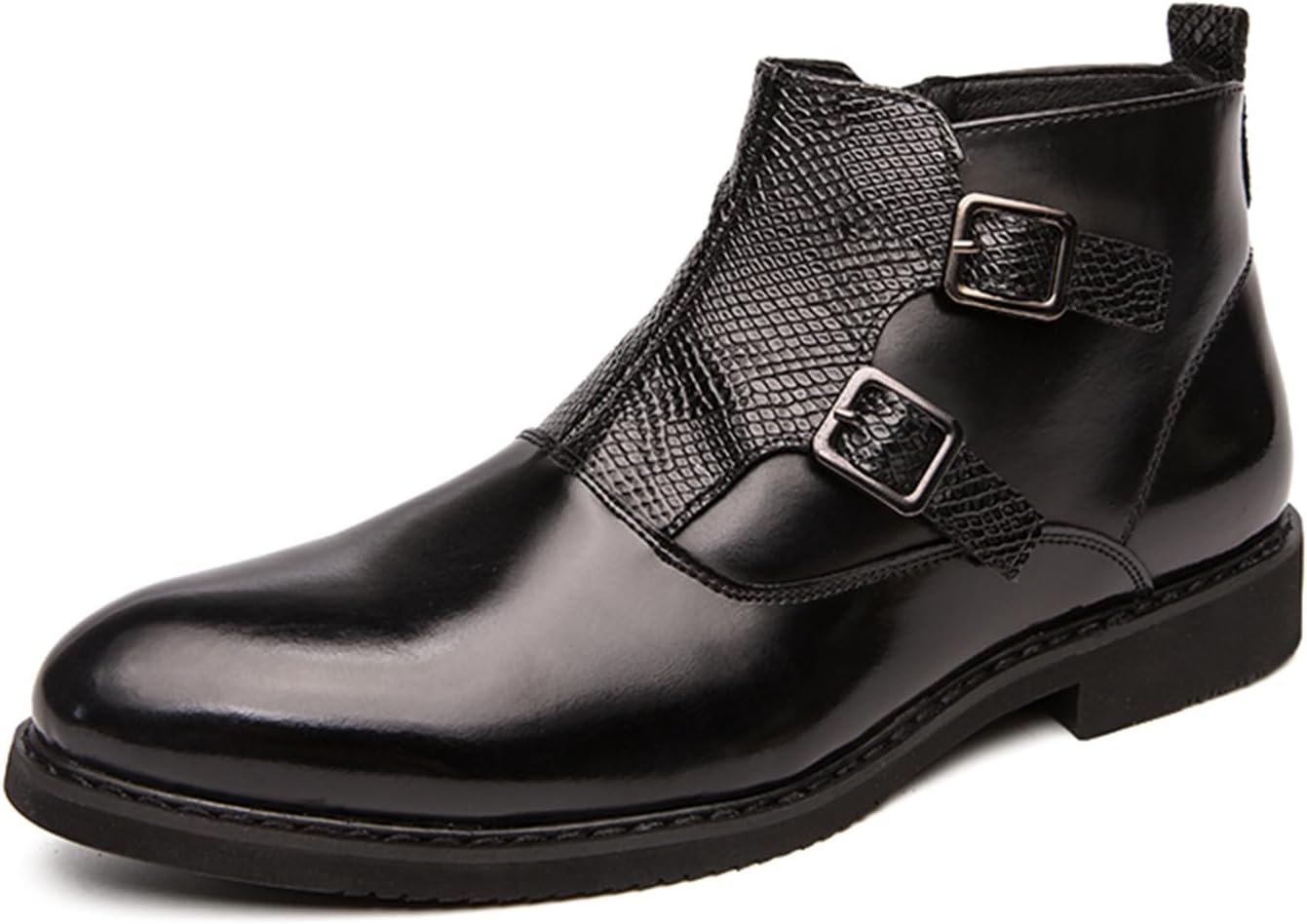 

Мужские стильные текстурированные кожаные ботинки-челси на низком квадратном каблуке с боковой молнией, удобным заостренным носком, нескользящей подошвой и двойной пряжкой, формальная обувь для мероприятий, офиса, деловых встреч и свадеб Houdbdo...
