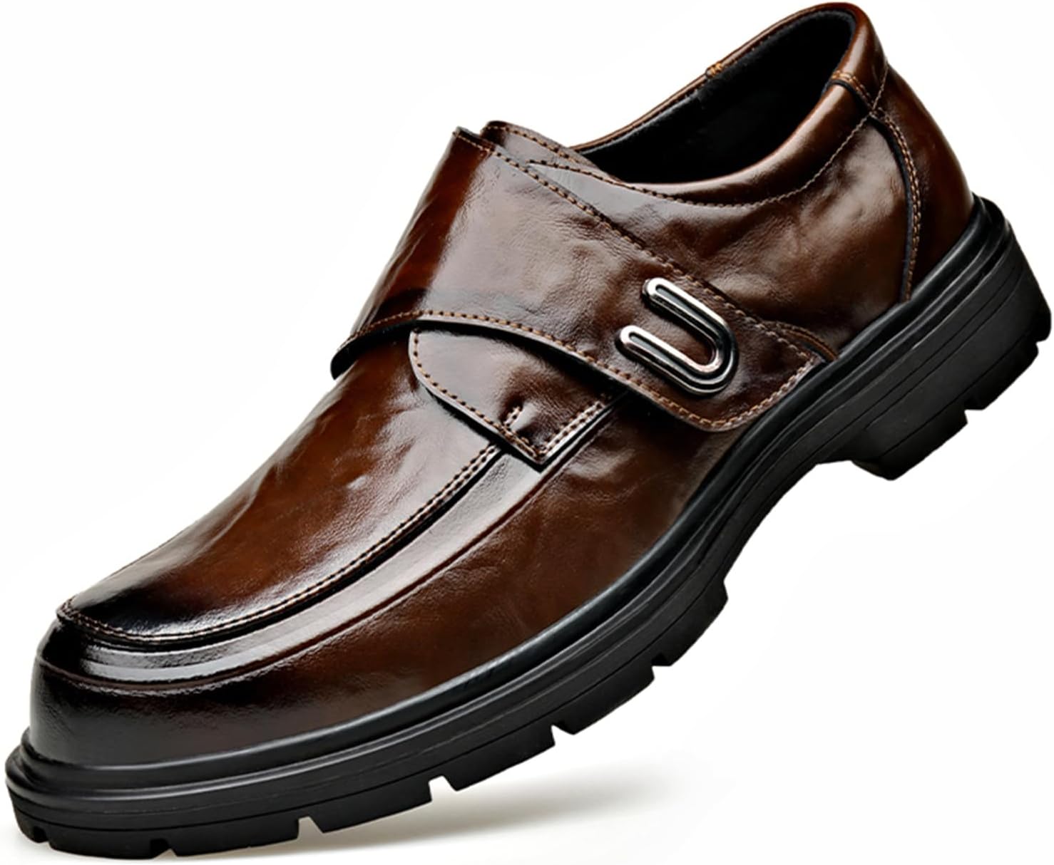 

Мужские лоферы с застежкой-липучкой из натуральной кожи, с круглым носком, платформой и массивным каблуком, с противоскользящей подошвой для бизнеса, платьев, вечеринок, свадеб, выпускных, работы и повседневной носки Tixewsjh, коричневый