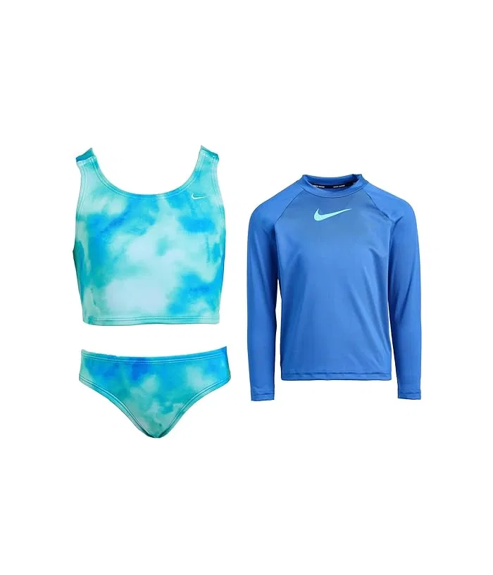 Купальный костюм для девочек с длинным рукавом модель Aquatic Awe Nike Kids, Blue Crystal