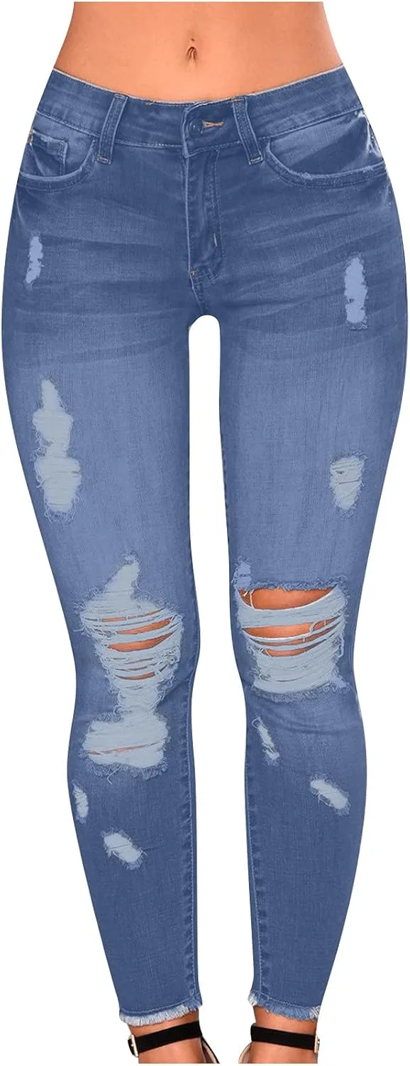 

Женские рваные джинсы Skinny Low Rise Denim Pants