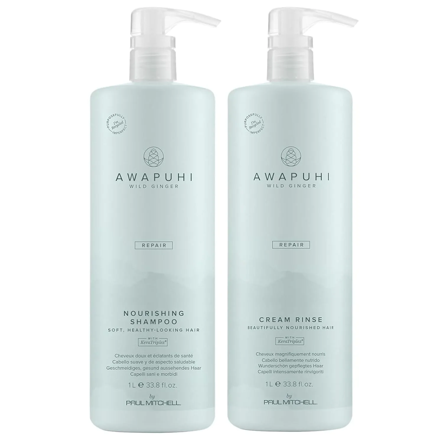Набор Awapuhi Wild Ginger Paul Mitchell Repair Liter Duo Set, шампунь + кондиционер, для сухих и поврежденных волос.