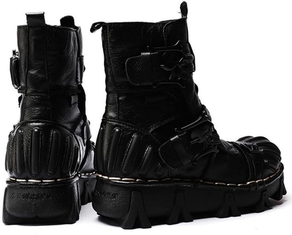 

Винтажные кожаные ботинки HFUHLK с черепом, средние по высоте, модные наружные военные ботинки на шнуровке для хайкинга, черный