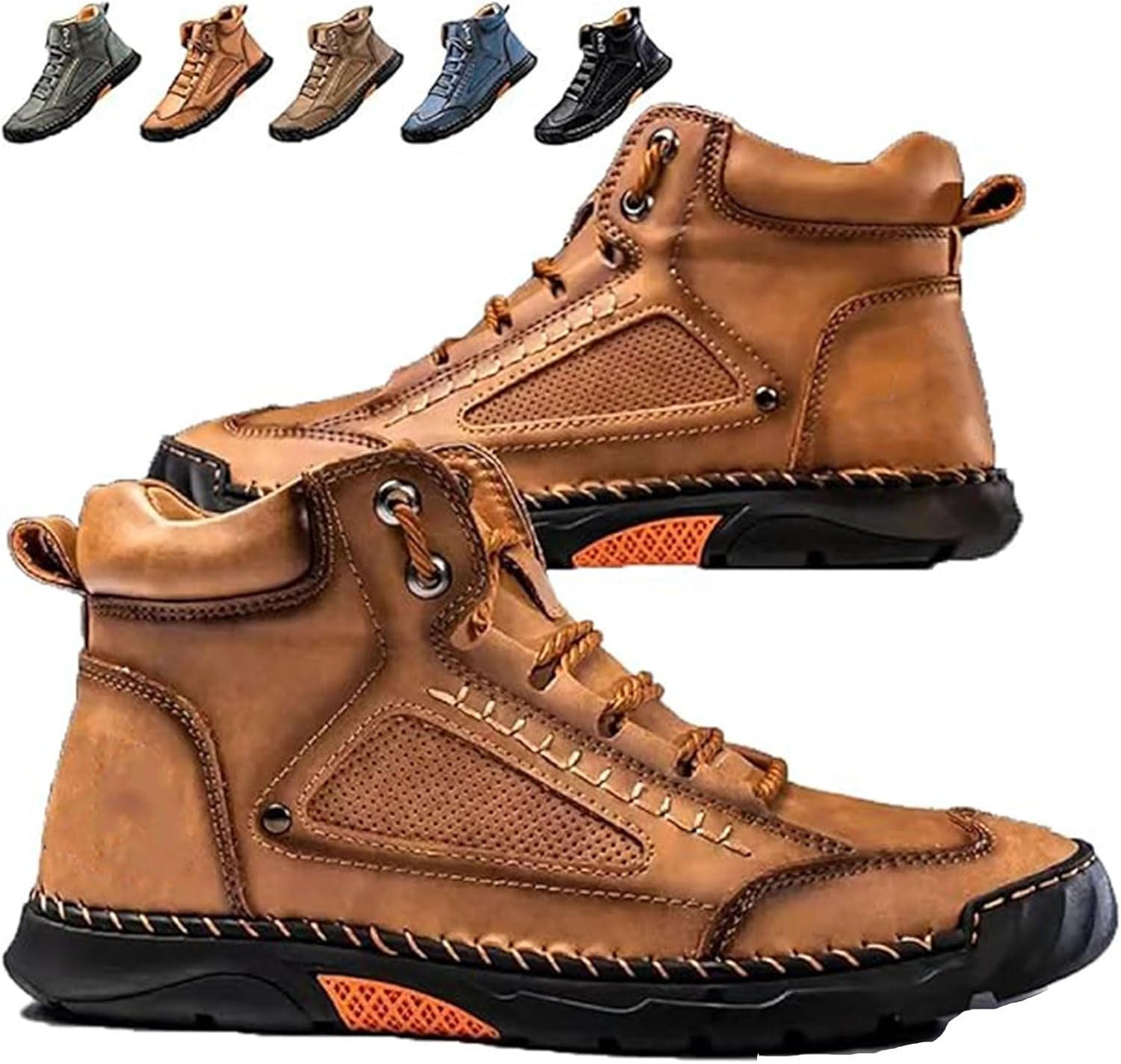 

Мужские сапоги KGKLKAX Sawbehind с поддержкой свода стопы, удобные мужские кожаные сапоги ручной работы - водонепроницаемые, с просторным носком, коричневый