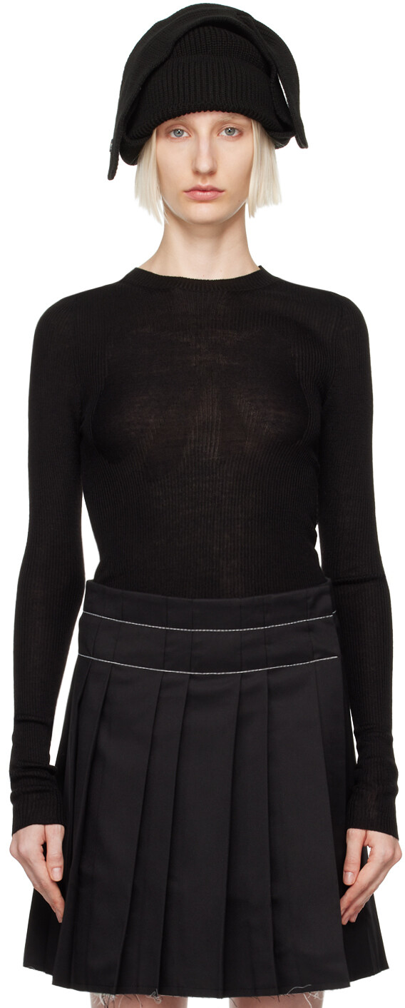 

Футболка с длинным рукавом и резинкой Ribbon Knit OPEN YY, черный