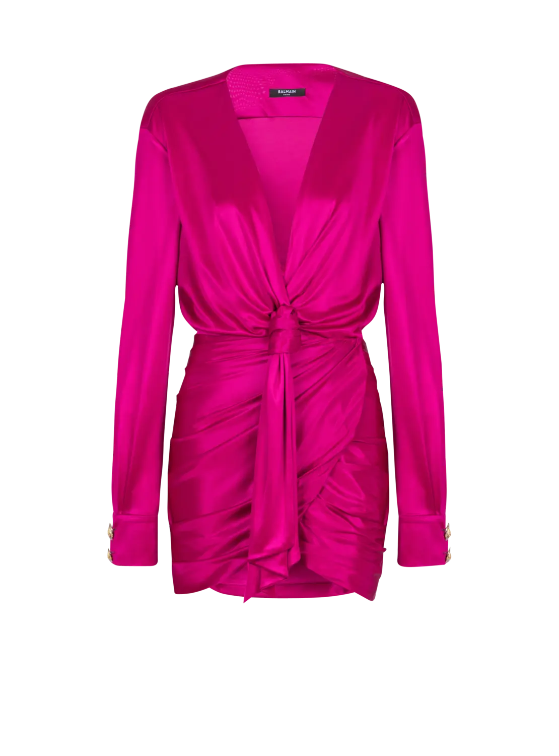 

Короткое драпированное платье из интерлочного трикотажа Balmain, розовый
