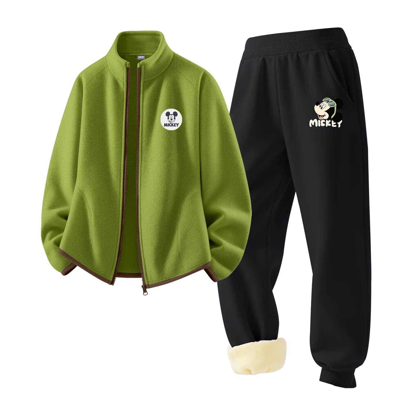 Детский спортивный костюм с круглым вырезом Disney, [Thickened and Fleece-Lined]Dichi Medium Round Hook-and-Loop Dadi Milk White+Dimi Mirror Chi Gray — фото 3