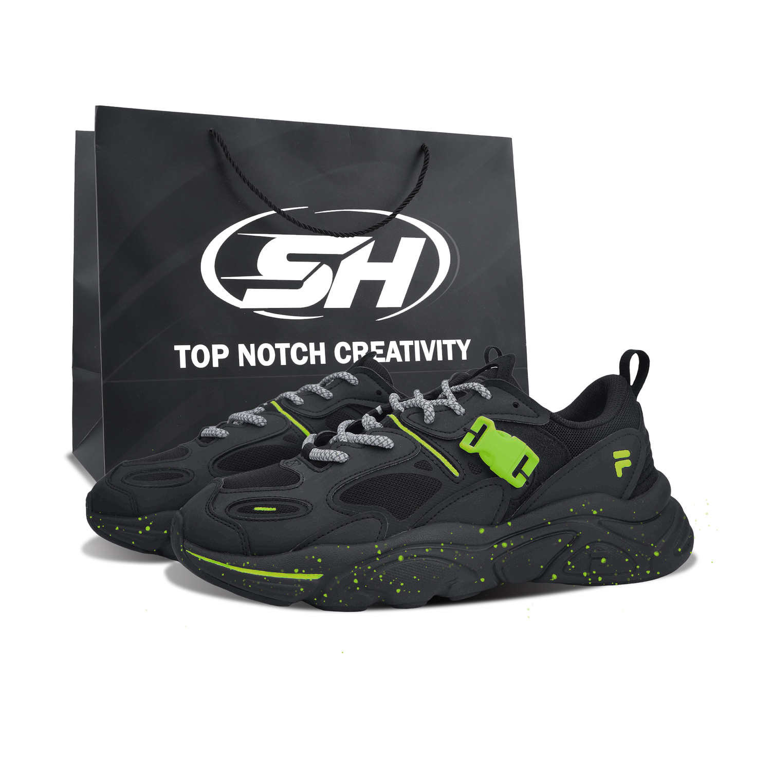 

Mars 2 Synthetic Leather, Mesh высота увеличивающая поддержка устойчивая к истиранию дышащая низкая массивная обувь FILA, желтый зеленый buckle