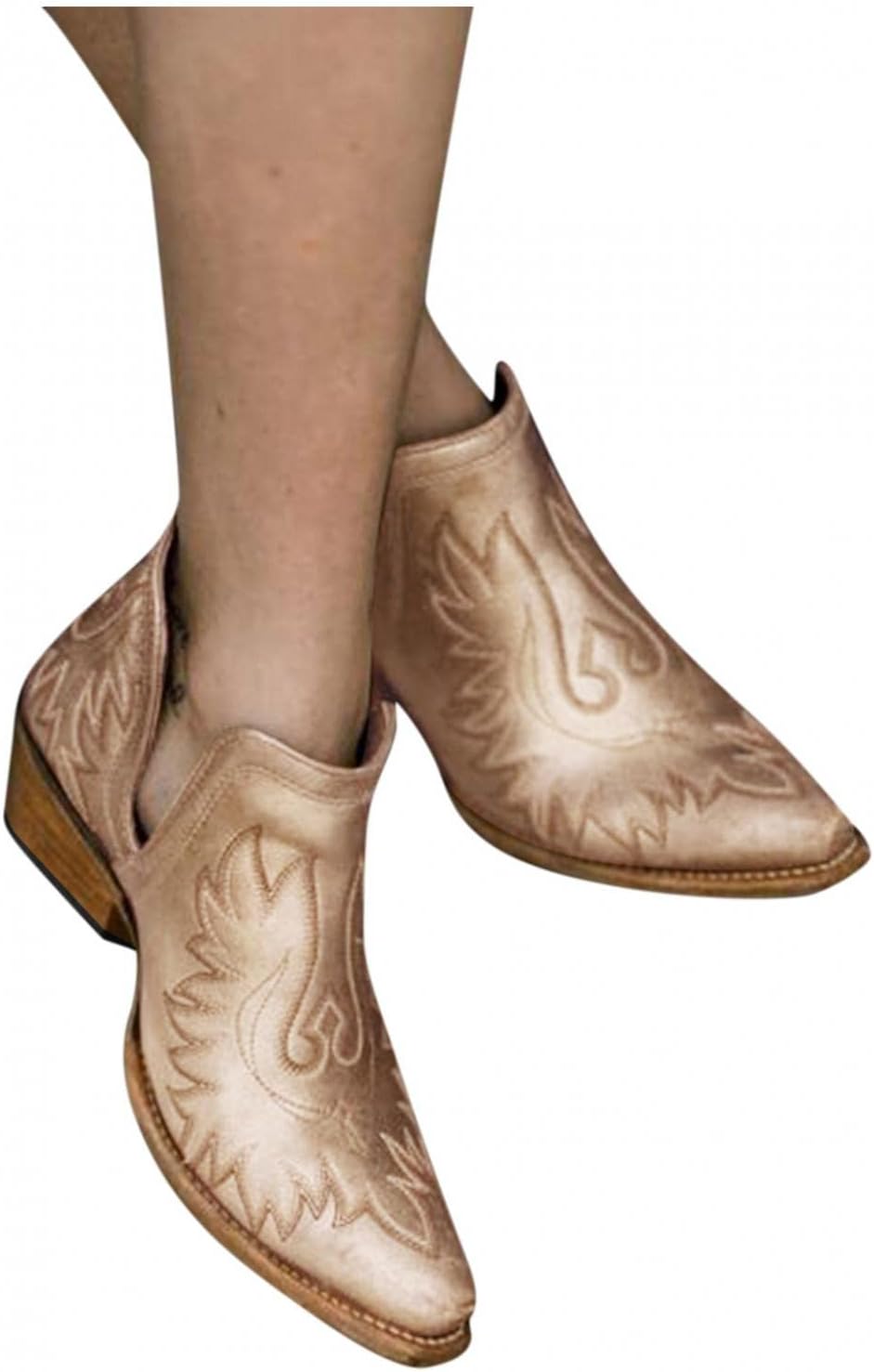 

женские ковбойские ботинки в западном стиле с круглым носком и массивным каблуком Hbeylia, золотой