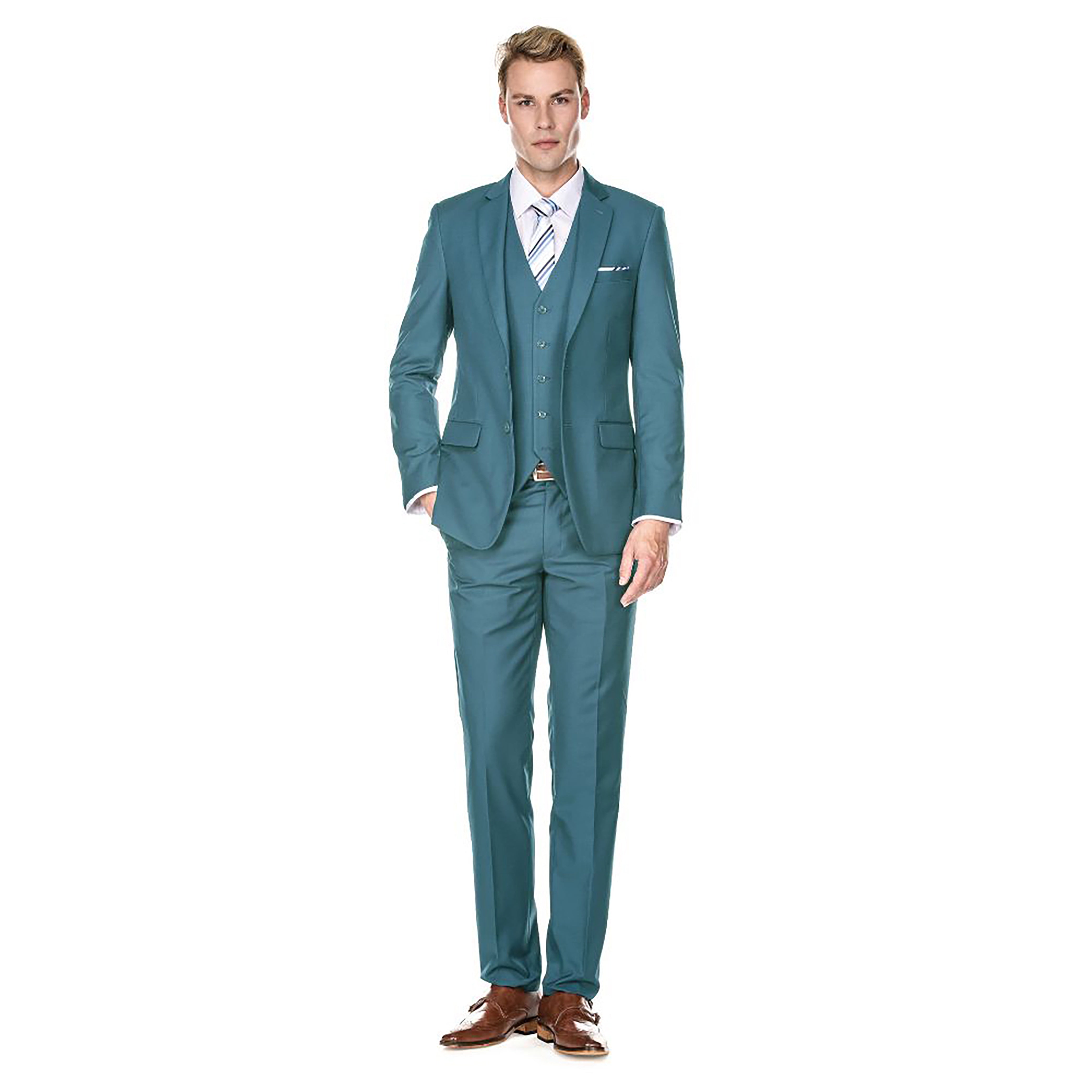 

Мужские фирменные облегающие костюмы-тройки Braveman, цвет sea green