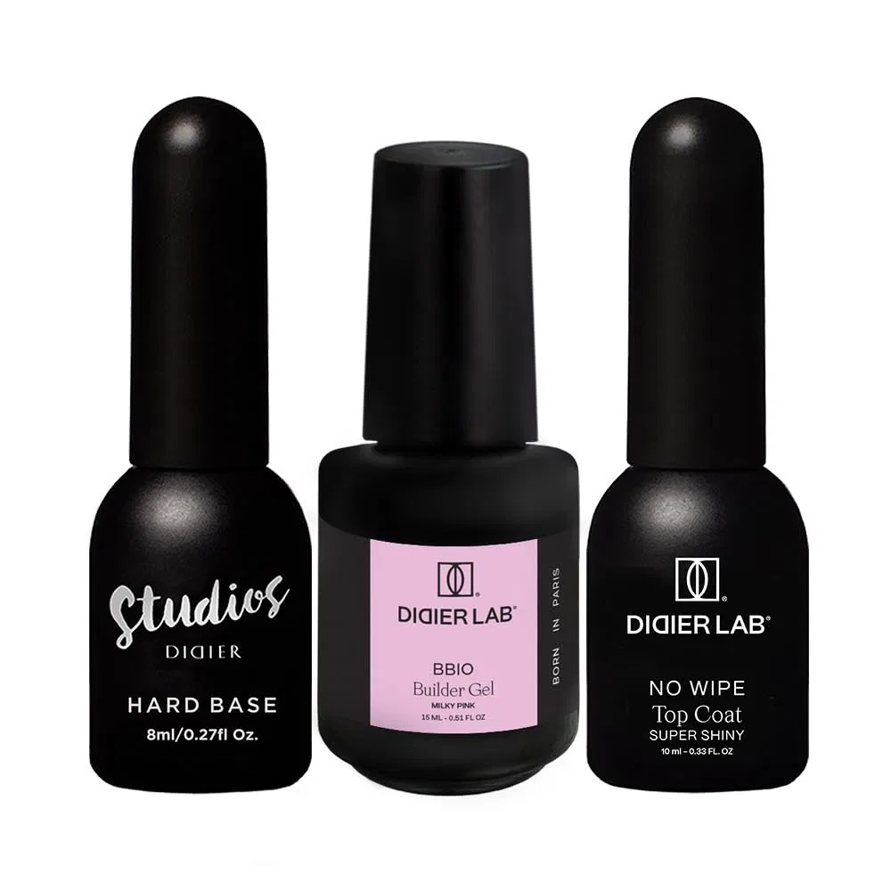 Набор гель-лаков DIDIER LAB Premium с базой, гелем-строителем и топом Didier Lab, Hard Base + Bbio Milky Pink + Tc Super Shiny