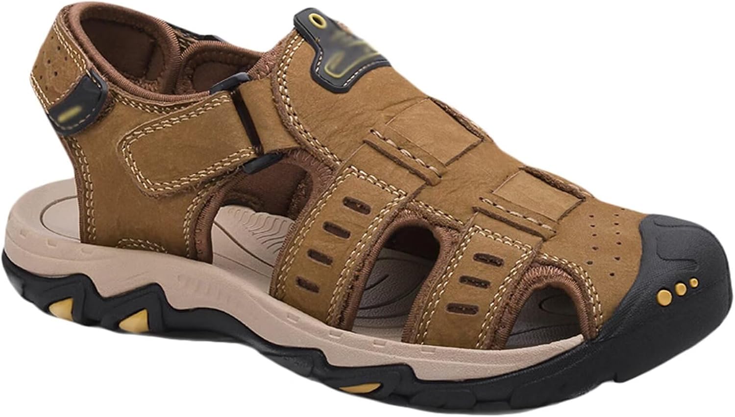 

Мужские сандалии для ходьбы с закрытым носком, спортивные кожаные сандалии для треккинга, походов, бега и пляжа Hnvavq, A