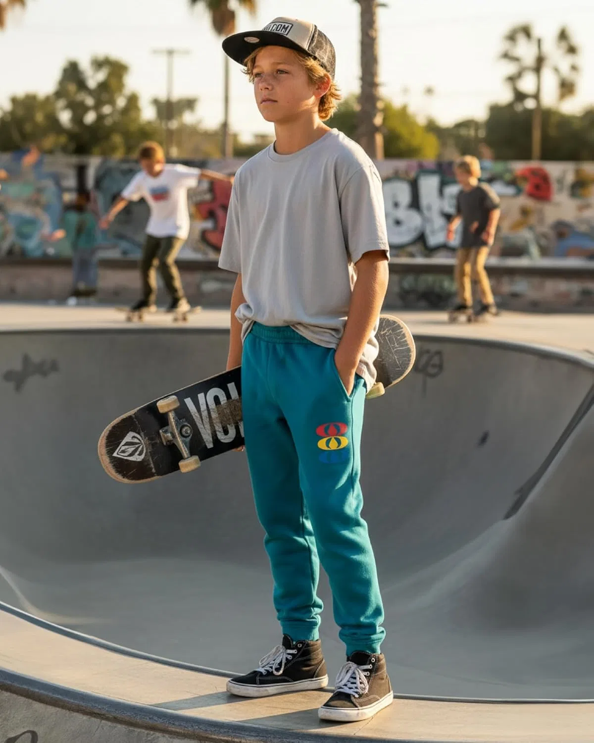 Спортивные брюки Volcom для мальчиков из флиса - легкие спортивные брюки свободного кроя с карманами и шнурком, Charcoal Heather — фото 2