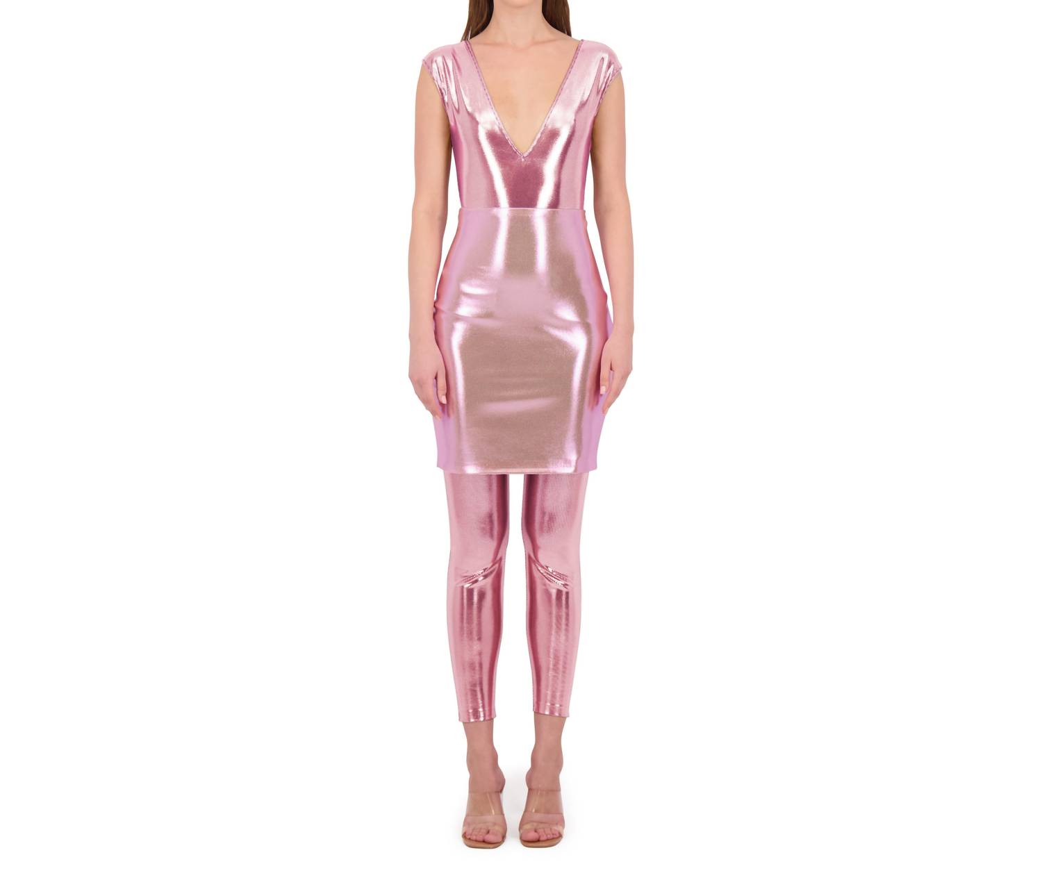 

Комплект Wanderlust: боди и мини-юбка в голографическом розовом цвете "Bubblegum Pink" BethelHelena