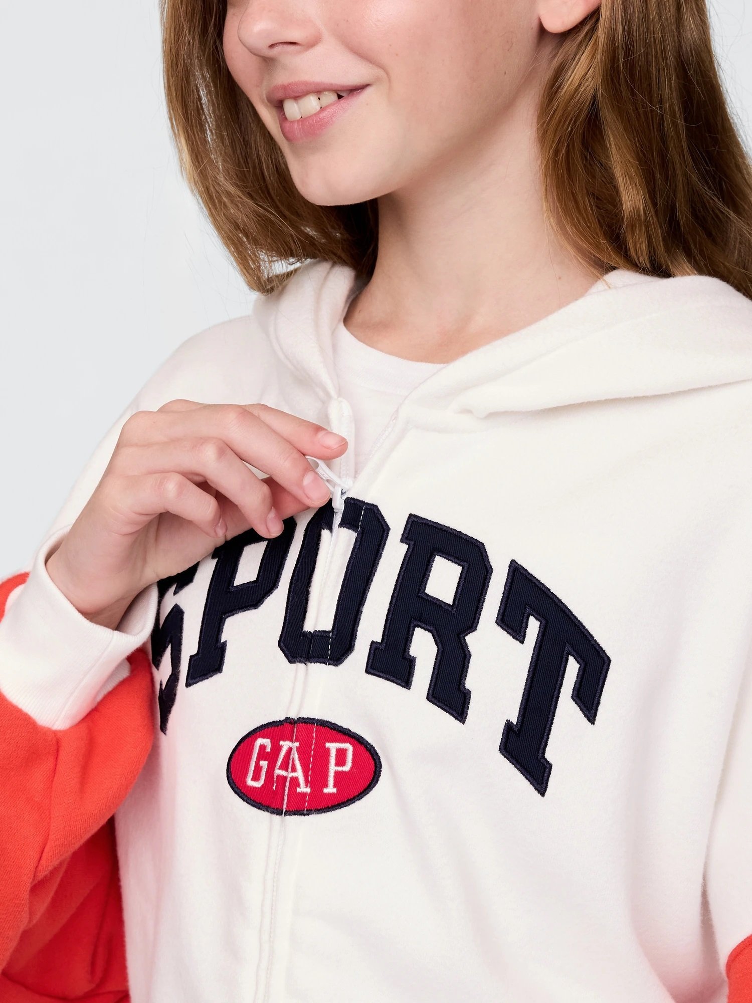 (K) Винтажная мягкая толстовка на молнии с логотипом GAP SPORT (детская), RED_COLORBLOCK — фото 2