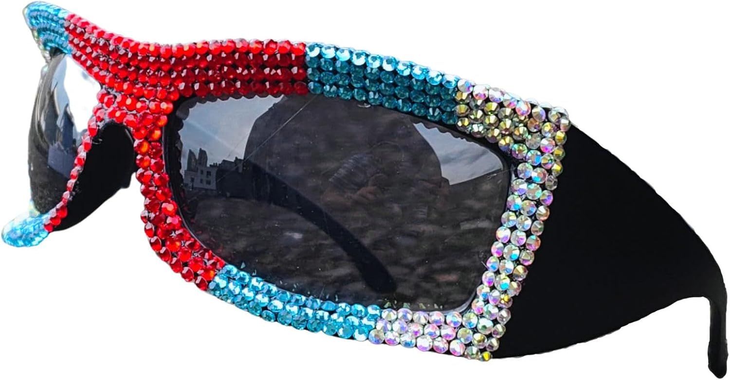 

Женские солнцезащитные очки Melrose Punk с кристаллами, увеличенного размера, для активного отдыха, верховой езды, с защитой UV400, для катания на лыжах и велосипеде, Colorful