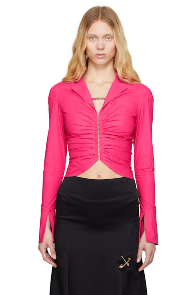 

Розовая рубашка с логотипом и сборками Versace Jeans Couture