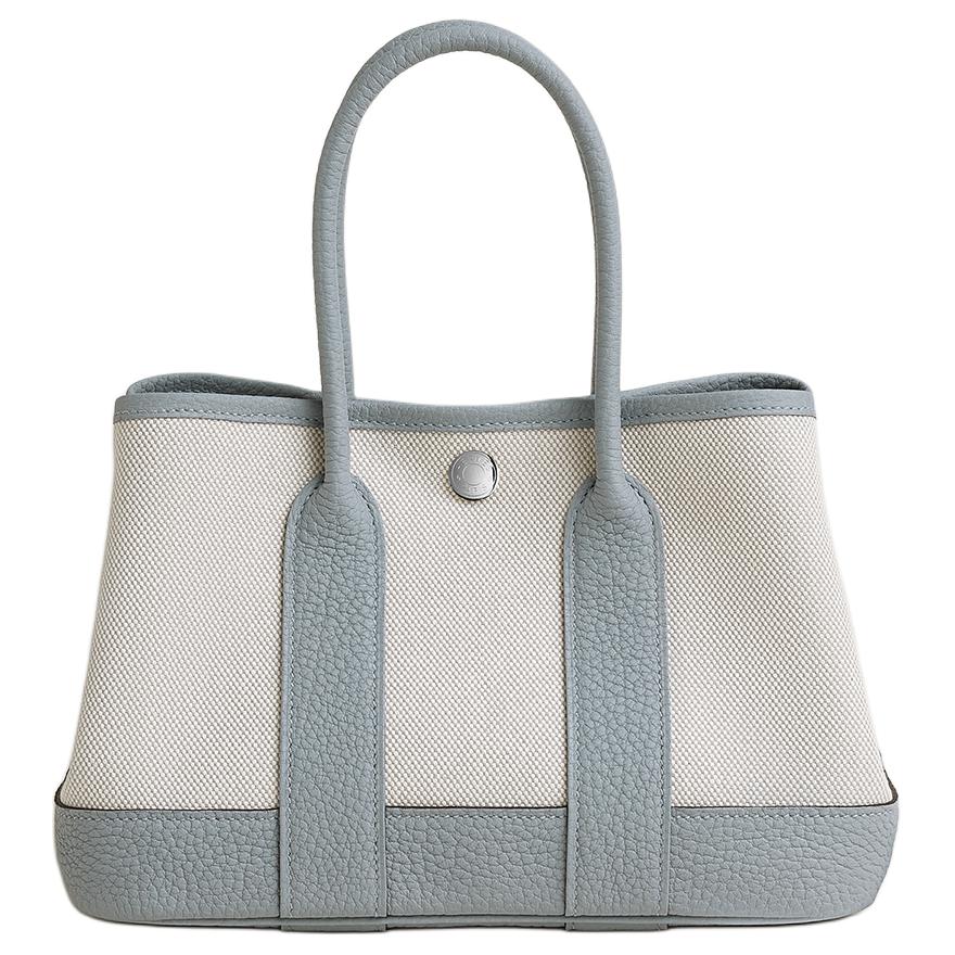 

HERMES Нео Гарден 23 Холщовая мини-сумка с телячьей кожей для женщин Светлый бежевый и ледниково-голубой и туманно-серый