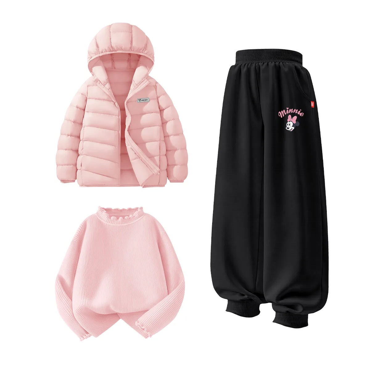 Детская повседневная спортивная футболка с круглым вырезом Disney, [Thickened and Fleece-Lined]Di H Square Hook-and-Loop K Pink+Di Lift Eye K Black+Solid Color Dream Pink