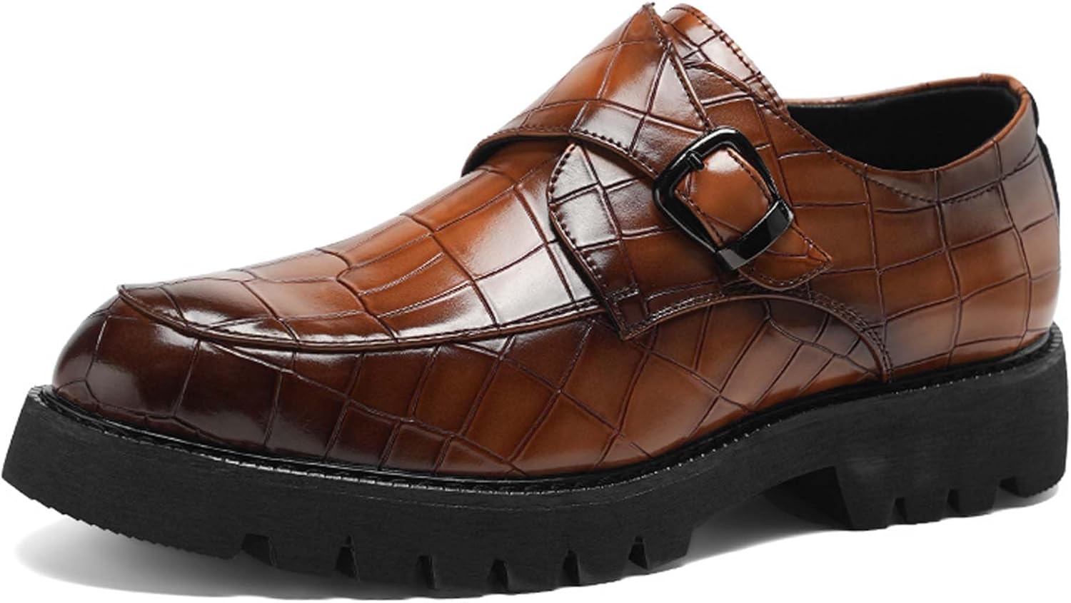 

Мужские лоферы на платформе из лаковой кожи с классической пряжкой, противоскользящие деловые туфли с утолщенной подошвой для работы, встреч, свадеб и повседневной носки Generic, коричневый