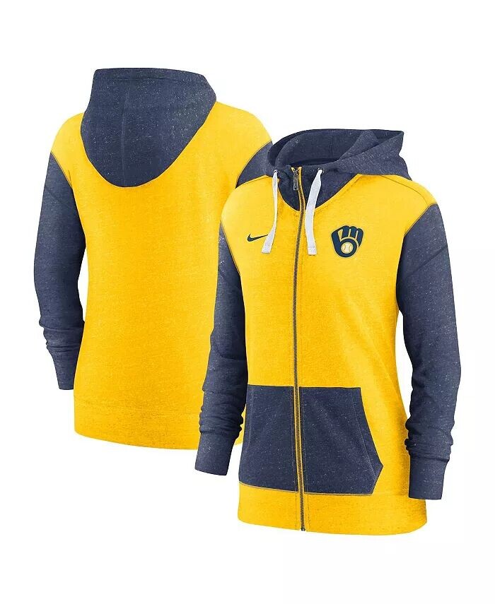 

Женская толстовка с молнией во всю длину золотого цвета Milwaukee Brewers Nike