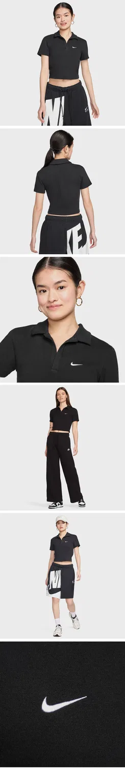 Женская футболка-поло Sportswear Essential с коротким рукавом чёрно-белая от Nike — фото 2