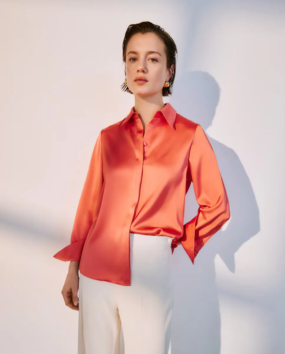 

Атласная блузка с длинными рукавами Woman El Corte Inglés, цвет 630 Coral