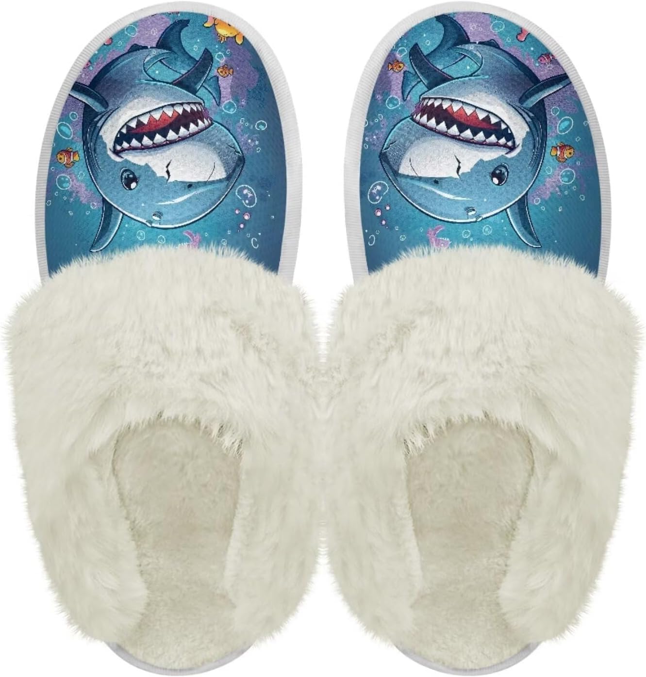 

Тапочки chaqlin Fuzzy Plush с меховой подкладкой, сабо для спальни и дома, унисекс, водонепроницаемые, с толстой подошвой, противоскользящие, удобные фланелевые зимние теплые тапочки для дома и улицы, Cartoon Sea Shark