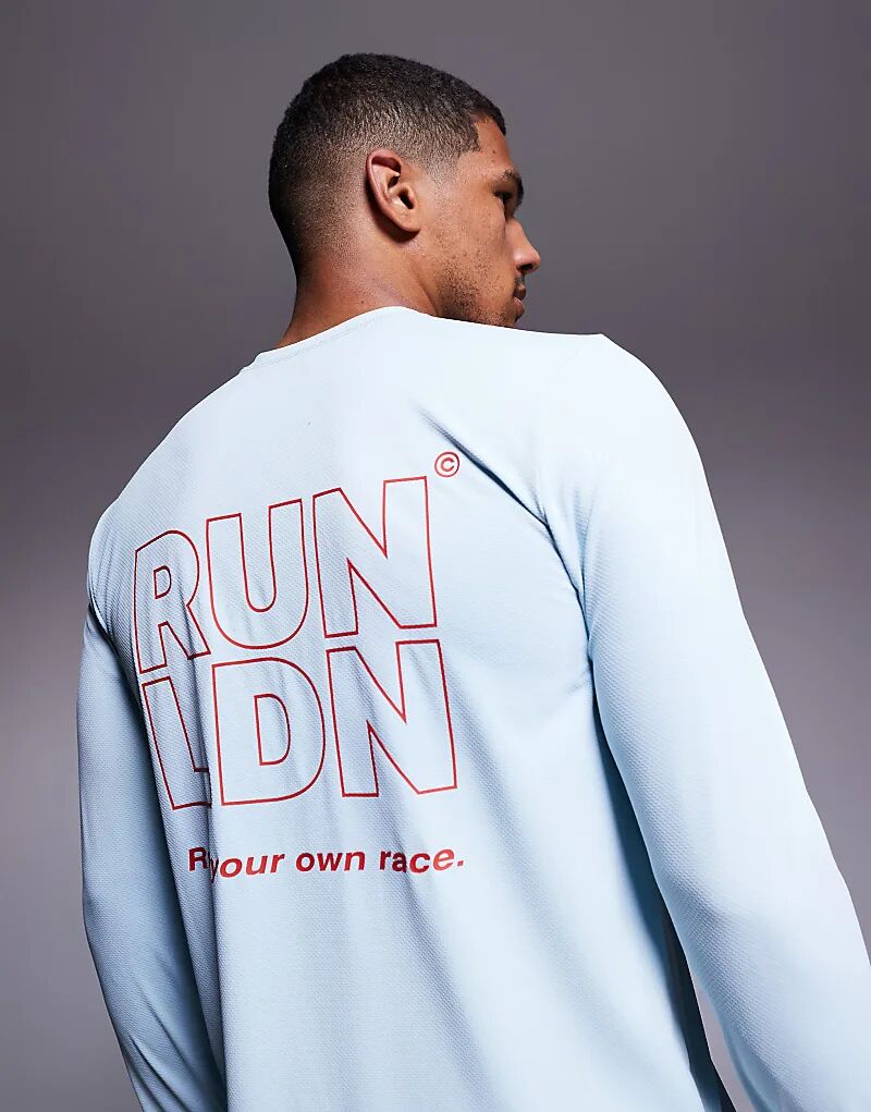 

Футболка для бега с длинными рукавами и сетчатым принтом на спине 4505 RUN LDN нежно-голубого цвета