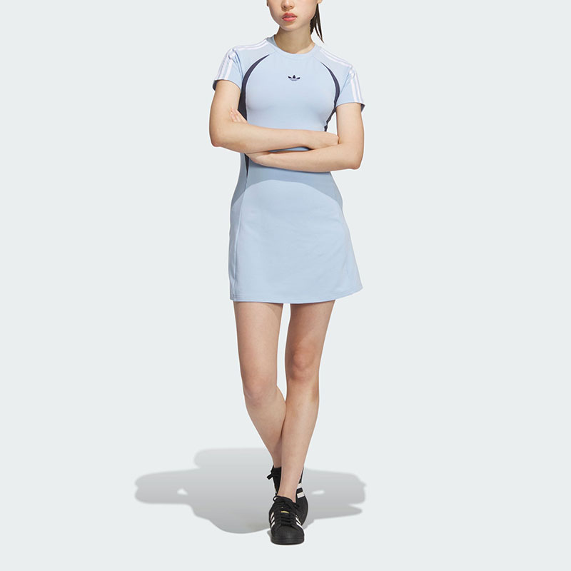 Adidas Originals Джерси платье с коротким рукавом, короткие платья для женщин, Brilliant Blue/Midnight Gray — фото 3