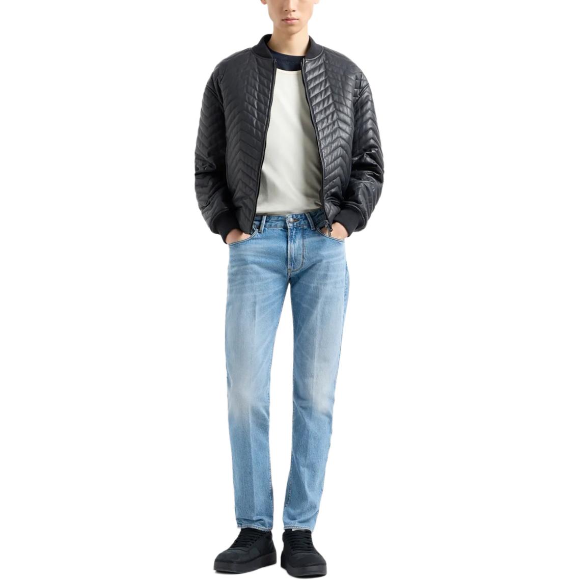 Джинсы J06 Slim Fit 12,2 унции с эффектом прожилок EMPORIO ARMANI, светло-голубые — фото 3